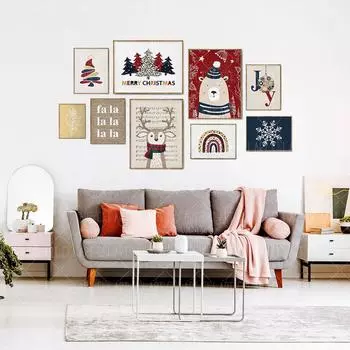 Рождественский постер «Радость» Снежинка Олень Художественный принт Дерево Медведь Холст Картина Радуга Настенная картина Гостиная Домашний декор Праздничный подарок 21x30cm No Framed