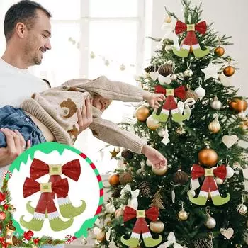 Рождественский праздничный красный и зеленый рождественский бант блестящее украшение One Size красный