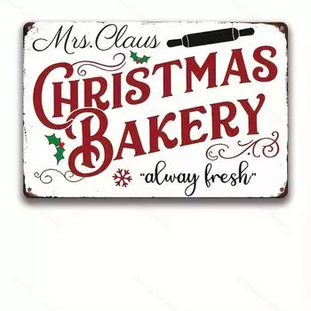 Рождественский праздничный металлический жестяной знак с праздничным декором «Рождественская пекарня миссис Клаус» — настенное искусство для кухни и дома 20x30cm бордовый