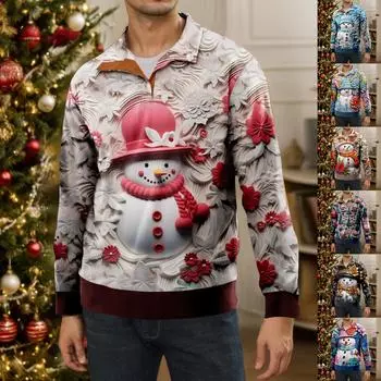 Рождественский принт, 3 пуговицы - мужская толстовка с воротником-стойкой, повседневная толстовка с капюшоном и пряжкой XXL чёрный