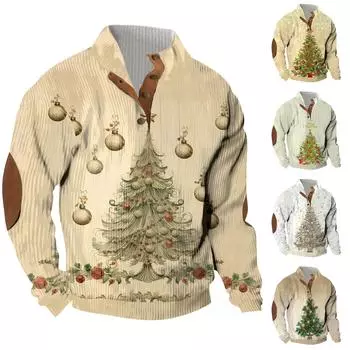 Рождественский принт, 3 пуговицы - мужская толстовка с воротником-стойкой, повседневная толстовка с капюшоном и пряжкой L