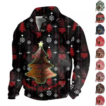 Рождественский принт, 3 пуговицы - мужская толстовка с воротником-стойкой, повседневная толстовка с капюшоном и пряжкой L армия зеленый