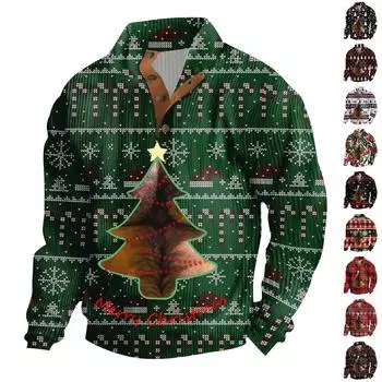 Рождественский принт, 3 пуговицы - мужская толстовка с воротником-стойкой, повседневная толстовка с капюшоном и пряжкой L