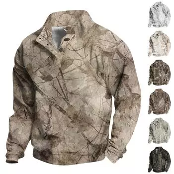 Рождественский принт, 3 пуговицы - мужская толстовка с воротником-стойкой, повседневная толстовка с капюшоном и пряжкой M коричневый