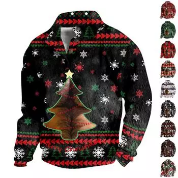 Рождественский принт, 3 пуговицы - мужская толстовка с воротником-стойкой, повседневная толстовка с капюшоном и пряжкой M винный