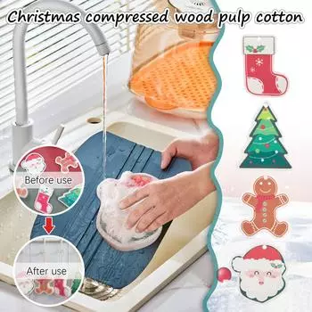 Рождественский принт Древесная масса для мытья посуды Хлопок для чистки кухни Водопоглощающая антипригарная масляная спрессованная древесная масса Хлопковая губка One Size красный