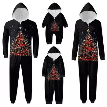 Рождественский принт, комплект одежды для родителей и детей, с капюшоном, на молнии, модный домашний костюм 18 M