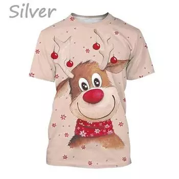Рождественский принт лося, летняя мужская/женская футболка с круглым вырезом, повседневная, с коротким рукавом, свободный свитер, модные топы, трендовая одежда унисекс S