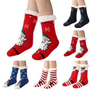 Рождественский принт Осень и зима Пол Одеяло из овечьей шерсти Холодный сон Теплые носки One Size красный