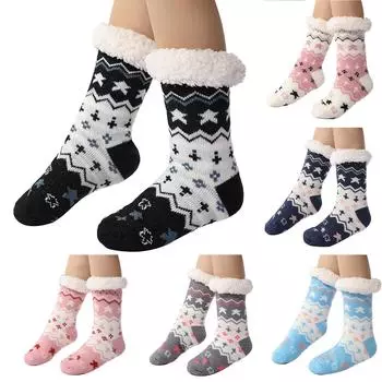 Рождественский принт Осень и зима Пол Одеяло из овечьей шерсти Холодный сон Теплые носки One Size чёрный