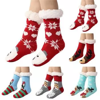 Рождественский принт Осень и зима Пол Одеяло из овечьей шерсти Холодный сон Теплые носки One Size синий