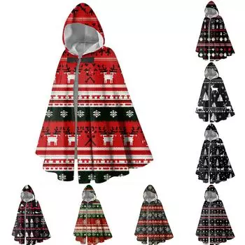 Рождественский принт — стильная длинная накидка с капюшоном, подходящая как мужчинам, так и женщинам One Size чёрный