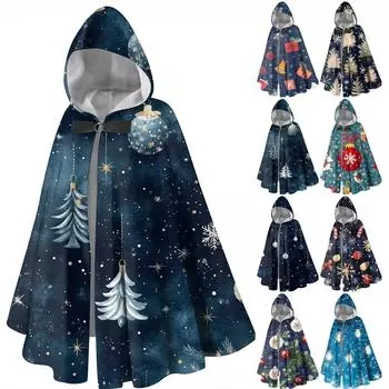 Рождественский принт - унисекс ретро вертикальная накидка длинная накидка с капюшоном One Size чёрный