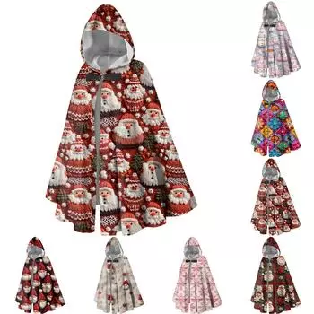 Рождественский принт - унисекс ретро вертикальная накидка длинная накидка с капюшоном One Size