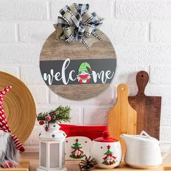 Рождественский приветственный знак для входной двери деревенского фермерского дома, деревянная вешалка для венков с мини-