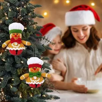 Рождественский пряничный человечек, колокольчик, плюшевый пряник с поварским колпаком, бантом, фигурка, рождественская елка, подвесной колокольчик для украшения окна, стола, елки Women