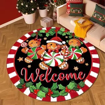 Рождественский пряничный человечек круглый приветственный коврик гостиная столовая стулья коврики спальня прикроватный коврик для ног украшения Navidad 2025 60x60cm 24x24in