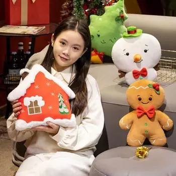 Рождественский пряничный человечек, плюшевая игрушка, мягкая подушка, кукла для дивана-кровати, праздничные украшения, забавный пряничный снеговик, рождественская елка, плед Gingerbread Man