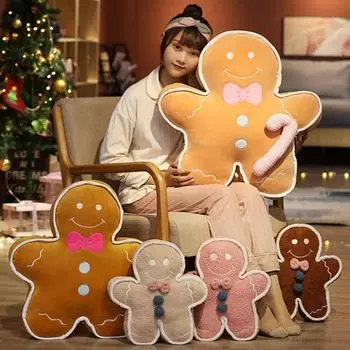 Рождественский пряничный человечек, плюшевая кукла, мягкая игрушка, декоративная подушка на талию для дома, офиса, забавный праздничный подарок для детей и друзей S светло-коричневого