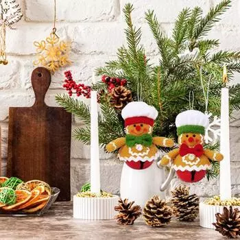 Рождественский пряничный человечек с колокольчиком, плюшевый пряничный человечек с поварским колпаком, бантом, фигурка для подвешивания на елку Men