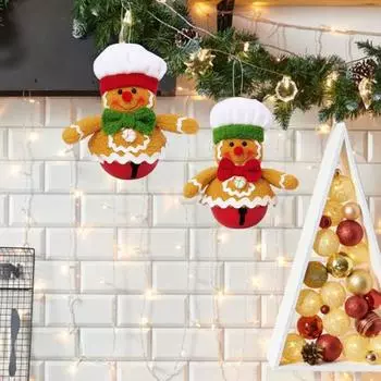 Рождественский пряничный человечек с колокольчиком, плюшевый пряничный человечек с бантом в виде поварского колпака Men