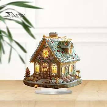 Рождественский пряничный домик, акриловый деревенский домик, украшение с основанием, домашний настольный пряничный домик для рождественского украшения зелёный