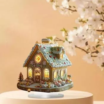 Рождественский пряничный домик Акриловый деревенский домик Украшение с основанием Домашний настольный пряничный домик