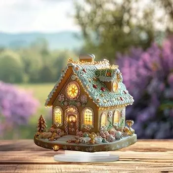 Рождественский пряничный домик, акриловый деревенский домик, украшение с основанием, домашний настольный пряничный домик для рождественского украшения зелёный