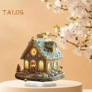 Рождественский пряничный домик, акриловый деревенский домик, украшение с основанием, домашний настольный пряничный домик для рождественского украшения зелёный