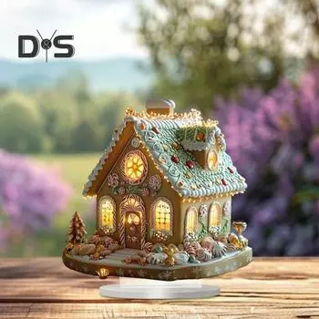 Рождественский пряничный домик, акриловый деревенский домик, украшение с основанием, домашний настольный пряничный домик для рождественского украшения зелёный