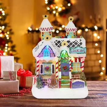 Рождественский пряничный домик, коллекционное здание, работающее от батареек, рождественское деревянное украшение для домашнего декора, праздничный декор
