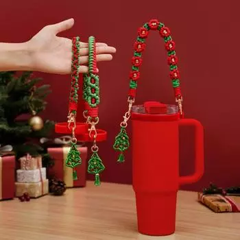 Рождественский ремешок для ручки бутылки с водой 16-40 унций, силиконовое кольцо безопасности для стакана, держатель для цветов ручной работы, подвеска на шнурке, аксессуары для чашки