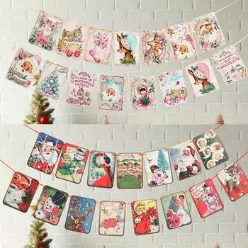 Рождественский ретро баннер Рождественский декор для дома 2024 Подвесной рождественский бумажный баннер Украшения Навидад Натал Счастливые новогодние подарки 2025