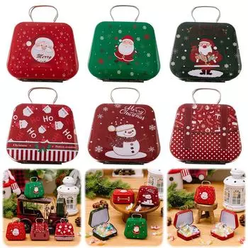 Рождественский ретро-контейнер для жестяных банок, многоразовая рождественская жестяная банка для печенья, металлические принадлежности для вечеринок E