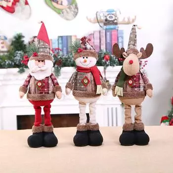 Рождественский ретро-стиль Маленькая снежинка из клетчатой ткани Кукла-стрейч Отель Бар Торговый центр Украшения Украшения Украшения Рождественский Санта Снеговик 1 pcs