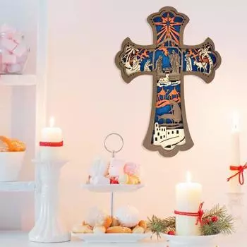 Рождественский Рождественский крест, украшение на стену, ручная работа, крест с изображением рождения Иисуса, настенный для домашнего офиса