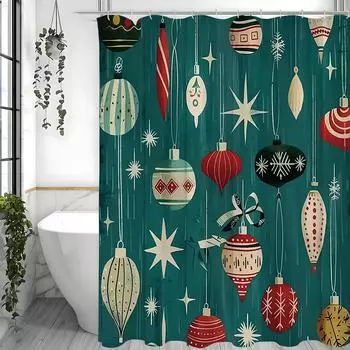 Рождественский Рождественский Узор Декорация Занавеска для душа, Украшение для ванной комнаты Занавеска для душа, Водонепроницаемая Занавеска для душа с крючками 90*180cm