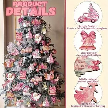 Рождественский розовый Санта-Клаус колокольчики снеговик гирлянда декоративный набор рождественская елка джунгли лось толстая древесина тематическая вечеринка сбор праздник 12pcs