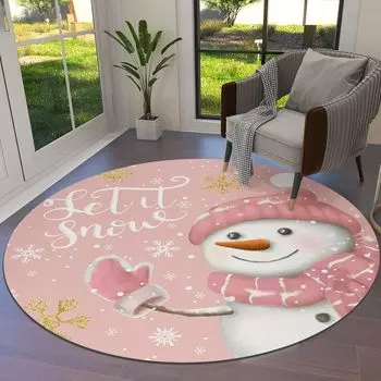 Рождественский розовый снеговик круглый коврик рождественский зимний снежинка пусть снег ковер гостиная детская комната диван кресло коврики 60x60cm 24x24in