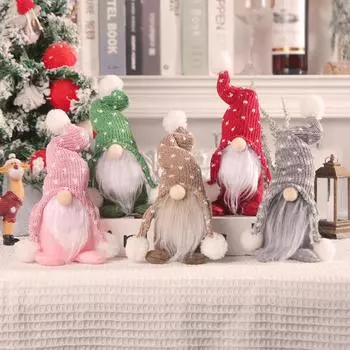 Рождественский Рудольф безликая кукла лесник вязаная шапка меховой шарик кукла гном стоячие украшения красный