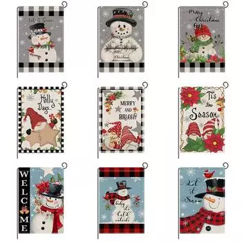 Рождественский садовый флаг Рождественский снеговик Льняной двухсторонний печатный праздничный декоративный флаг для двора HYQ045 -1