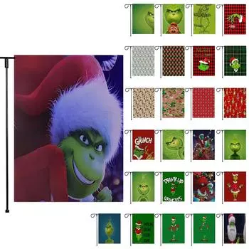 Рождественский садовый флаг Зеленый пушистый подвесной флаг Уличный флаг One Size