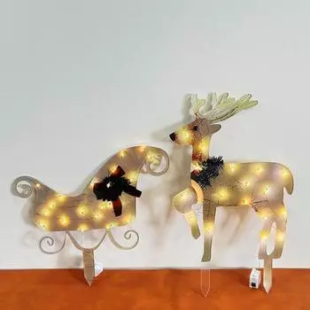 Рождественский садовый колышек с подсветкой, украшение для саней лося, акриловое украшение, светодиодный колышек, знак для двора лося для свадеб, вечеринок, газона A
