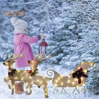 Рождественский садовый колышек с подсветкой, украшение для саней лося, акриловое украшение, светодиодный колышек, знак для двора лося для свадеб, вечеринок, газона A