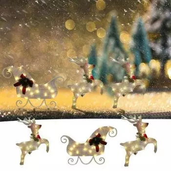 Рождественский садовый колышек с подсветкой, украшение для саней лося, акриловое украшение, светодиодный колышек, знак для двора лося для свадеб, вечеринок, газона A