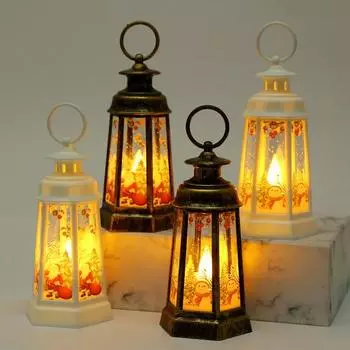 Рождественский Санта-фонарь Ветер Свет в стиле ретро на батарейках Декоративный фонарь Подвесной светодиодный светильник при свечах Xmas Santa Claus белый