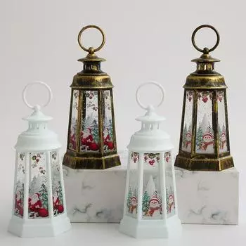Рождественский Санта-фонарь Ветер Свет в стиле ретро на батарейках Декоративный фонарь Подвесной светодиодный светильник при свечах Xmas Santa Claus белый