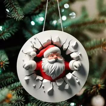 Рождественский Санта-Клаус, акриловый Санта-Клаус, украшение, двухсторонняя печать, подвесной знак для праздничного интерьера автомобиля, стены, окна, декора B