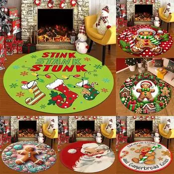 Рождественский Санта-Клаус круглый коврик нескользящий круглый коврик для кухни спальни гостиной крытый ковер праздничный домашний декор 40X40cm-16x16in