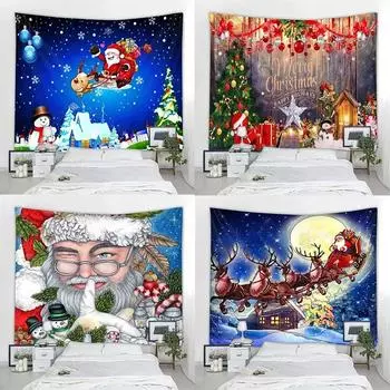 Рождественский Санта-Клаус Мультфильм Гобелен Спальня Гостиная Дом Рождественское украшение Гобелен 100x75cm